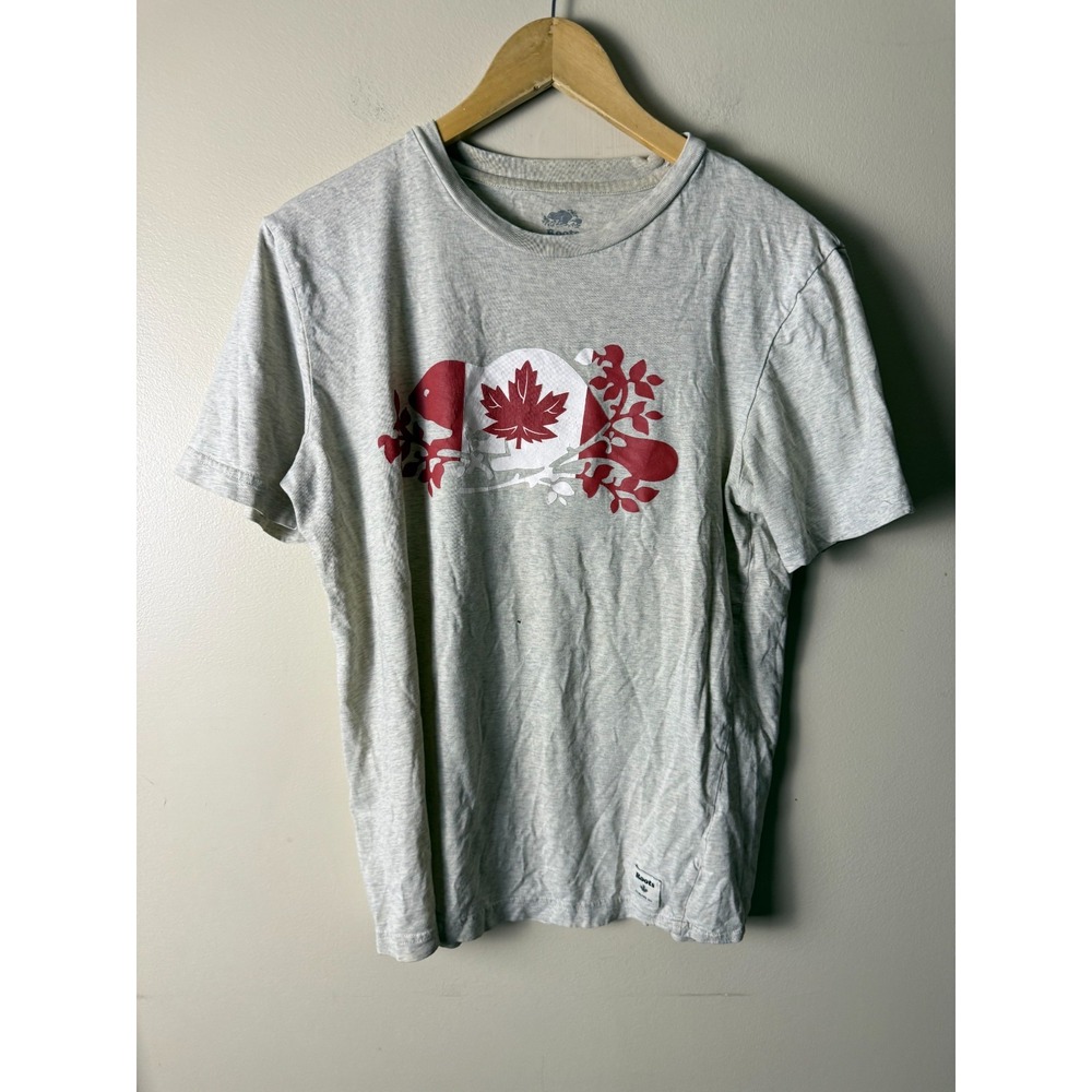 Roots Red Maple Leaf Graphic Crew Neck Short Sleeve T Shirt Mens XS Gray